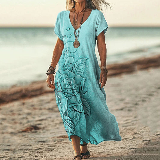 Women's Rose Leather Textured Linen Blend Dress artswardrobe