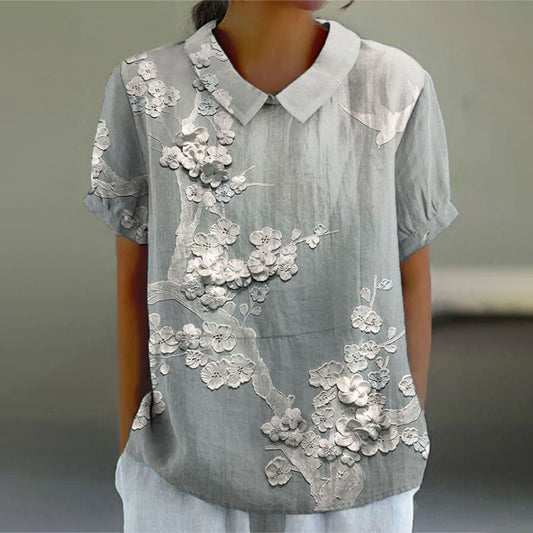 Comstylish Women'S Embroidery Flowers Art Print Casual Cotton And Linen Shirt