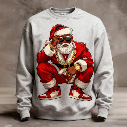 Comstylish Men's Christmas Santa Claus Print Crew Neck Long Sleeve Sweatshirt