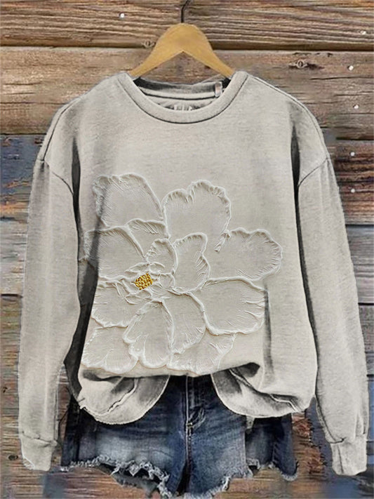 Comstylish Classy White Flower 3D Oil Painting Comfy Sweatshirt