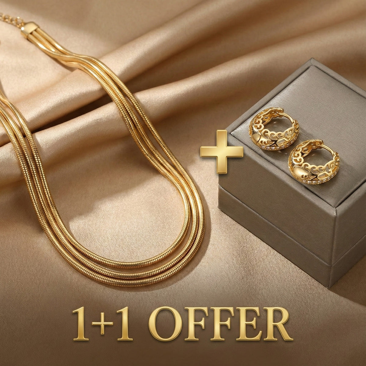 1+1 Offer: Minimalist Mandala Earrings in Gold + Layered Golden Necklace