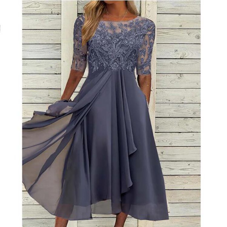 LM | Chiffon midi dress with transparent sleeves in midi length