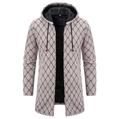 Men's Vintage Knitted Pattern Comfortable Plush Hooded Coat elevenforest