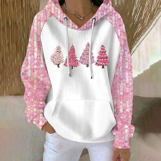 Comstylish Women's Retro Christmas Tree Print Hoodie