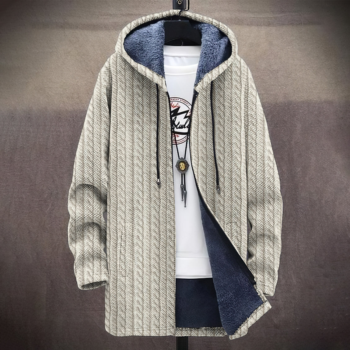 Men's Vintage Knitted Graphic Art Comfort Plush Hooded Coat elevenforest