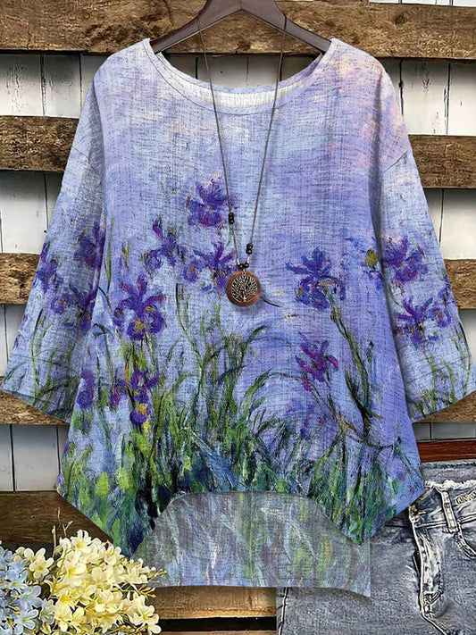 Women's Flower Print Short Sleeve Top artswardrobe