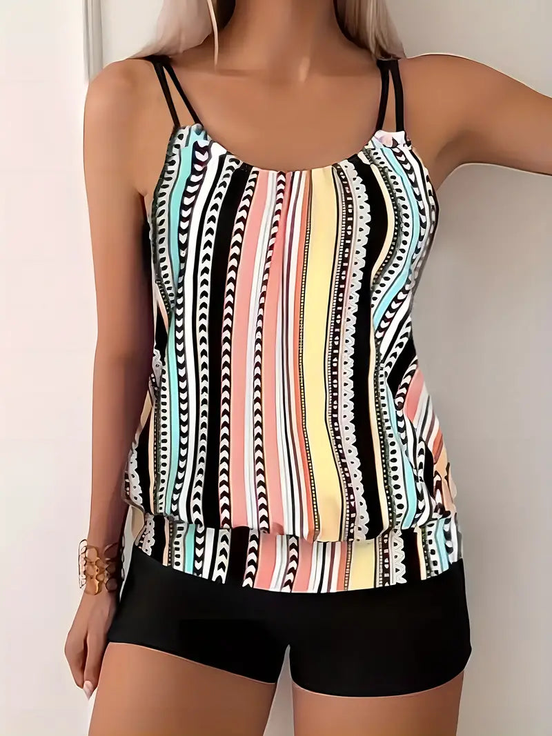 LM | Striped tankini with print