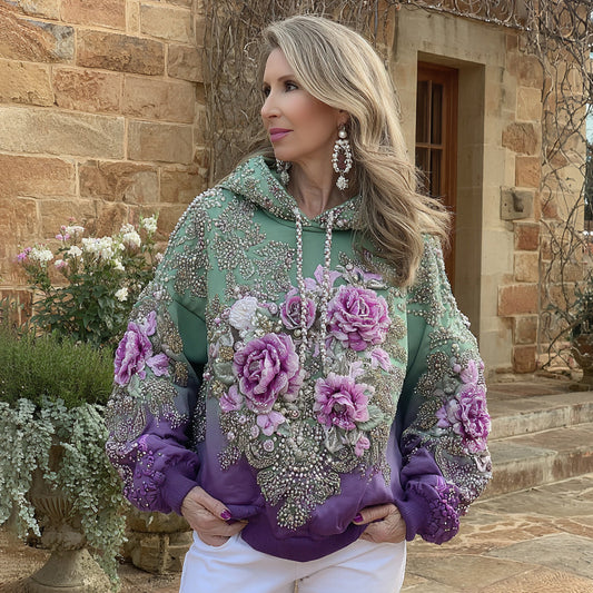 Comstylish Women's Retro Purple Rose Gradient Art Pattern Casual Hoodie