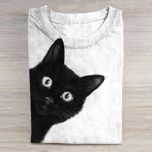 Vintage Black Cat Art Print Casaul T-Shirt elevenforest