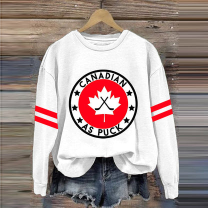 Comstylish Women's Canadian Hockey Print Crew Neck Long Sleeve Sweatshirt