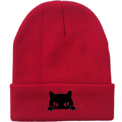 Comstylish Unisex Cartoon Black Cat Print Coldproof Knitted Hat