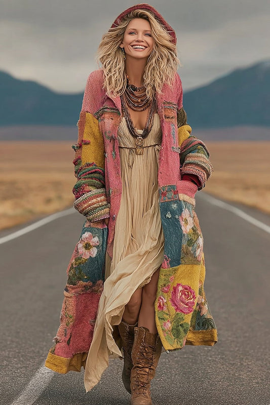 Women's Colorful Rainbow Patchwork Pattern Print Cardigan