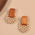 Brown White Earrings