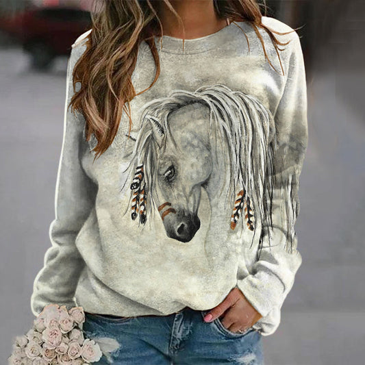 Comstylish Retro Tribal Horse Print Casual Sweatshirt
