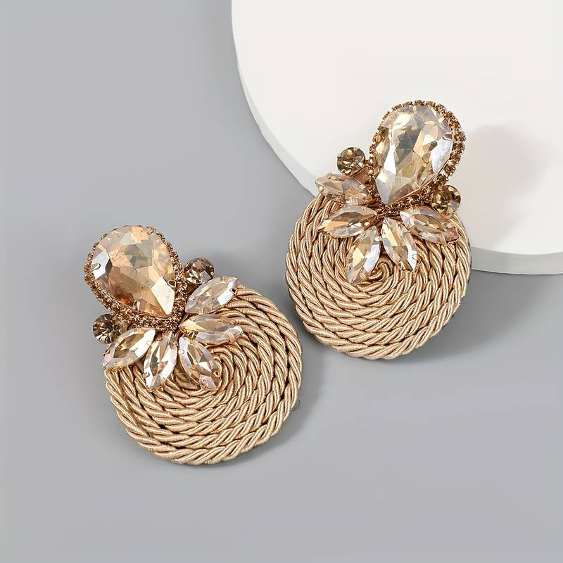 Golden Crystal Rounded Earrings