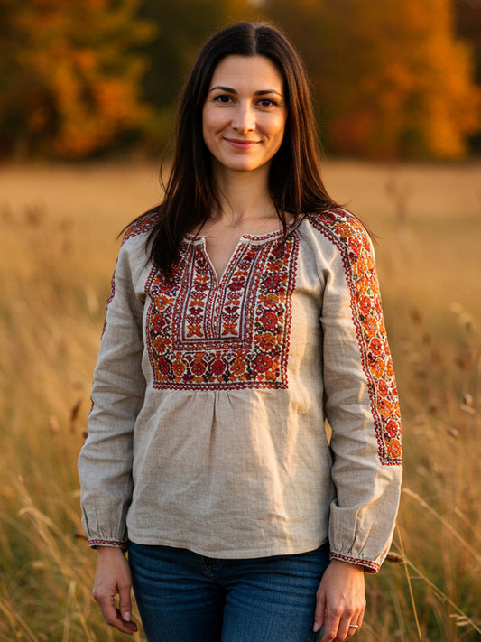 Women's Vintage Bohemian Embroidered Print Shirt artswardrobe