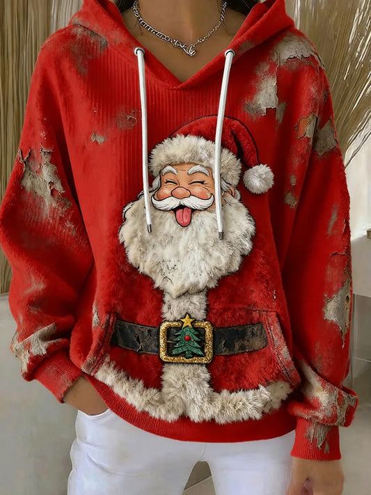 Comstylish Women's Retro Christmas Art Print Casual Sweatshirt
