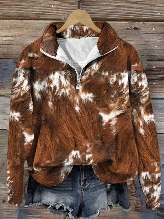 Comstylish Women's Western Print Zipper Collar Long Sleeve Sweatshirt