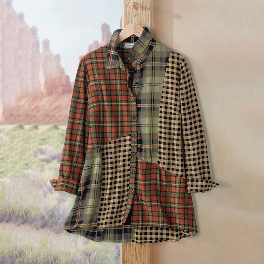 Comstylish Women's Vintage Check Pattern Shirt