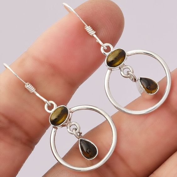 Circle Green Glass Silver Earrings