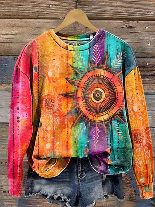 Comstylish Vintage Love And Peace Flower Art Print Casual Sweatshirt