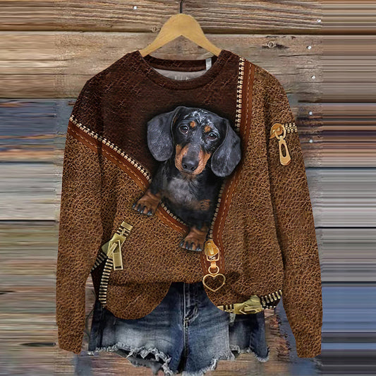 Comstylish Vintage The Little Cute Dachshund Print Sweatshirt