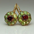 Rounded Green & Red Crystal Earrings