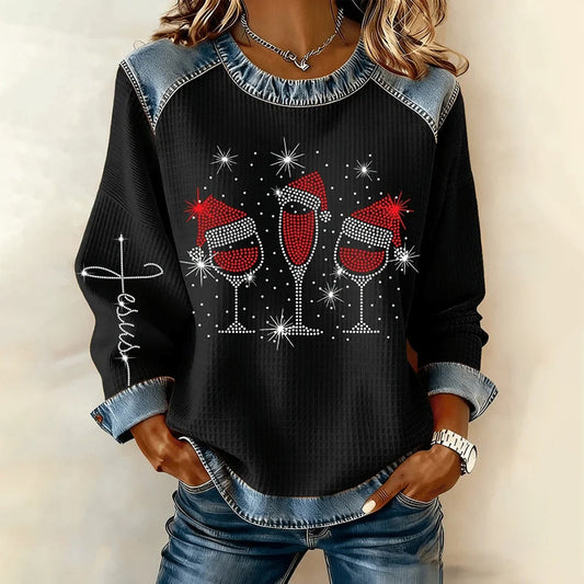 Comstylish Women's Christmas Faith Print Crew Neck Casual Sweatshirt