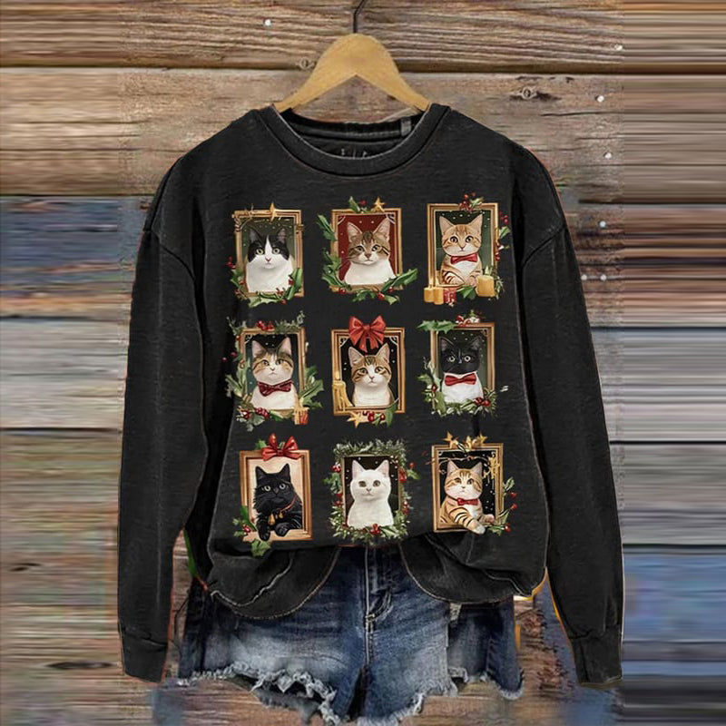Women's Merry Christmas Cats Printed Sweatshirt elevenforest