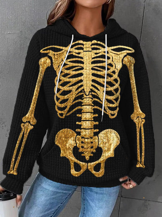 Comstylish Women's Gold Metal Skull Print Long Sleeve Hoodie