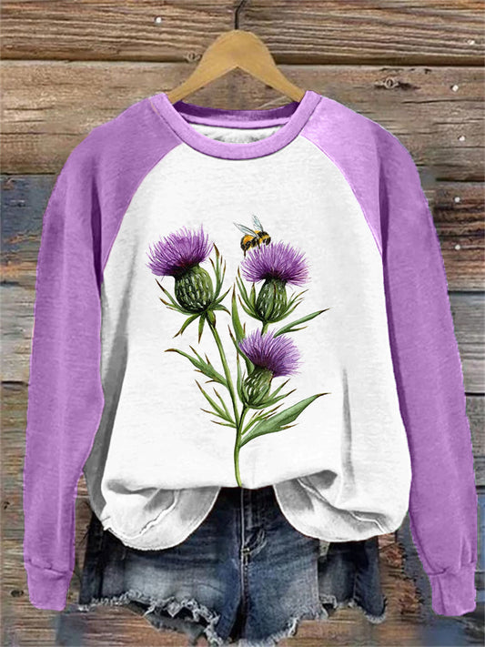 Comstylish Scottish Thistle Watercolor Art Print Cozy Sweatshirt