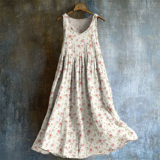Vintage Cottagecore Floral Flowy Linen Tank Dress artswardrobe
