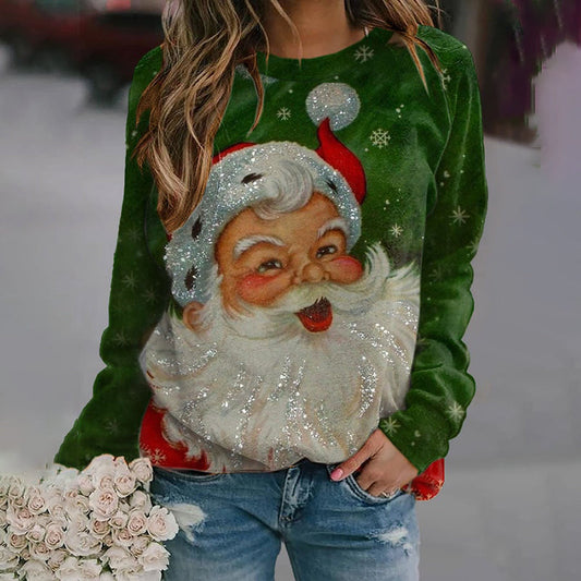 Comstylish Christmas Santa Claus Printed Round Neck Sweatshirt