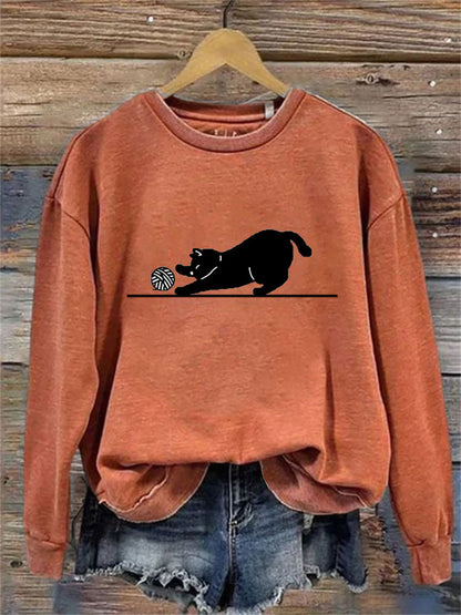 Comstylish Women's Casual Funny Black Cat Print Sweatshirt