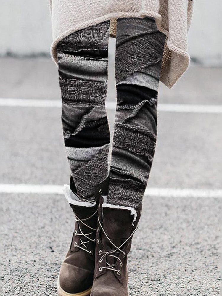 Vintage Distressed Patchwork Cozy Knit Leggings artswardrobe