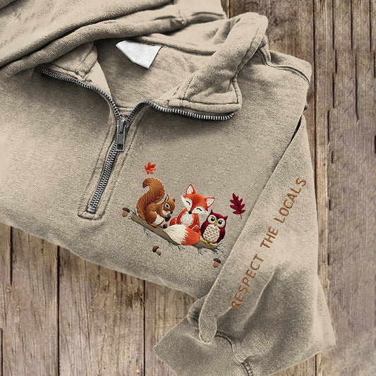 Respect The Locals Fox Embroidered Zip Up Sweatshirt artswardrobe