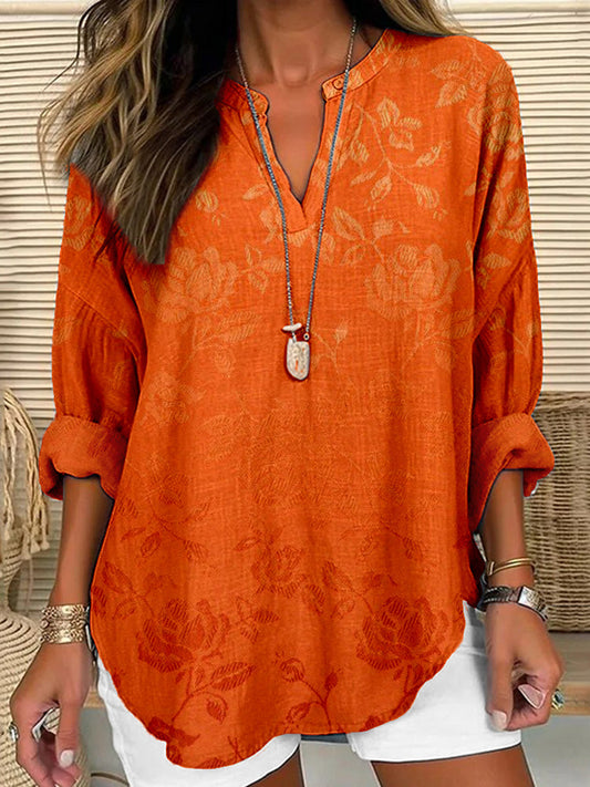 Comstylish Vintage Jacquard Pattern Linen Blend Cozy Shirt