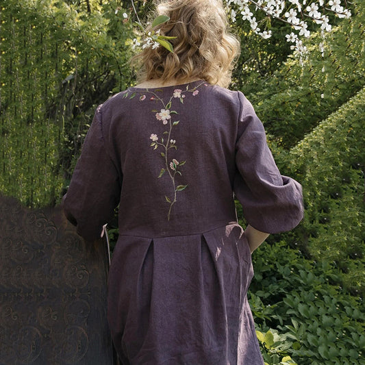 Boho Floral Embroidery Women's Linen Maxi Dress artswardrobe