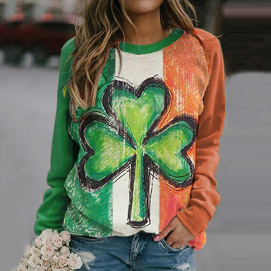Comstylish Women's St.Patrick's Day Clover Print Casual Sweatshirt