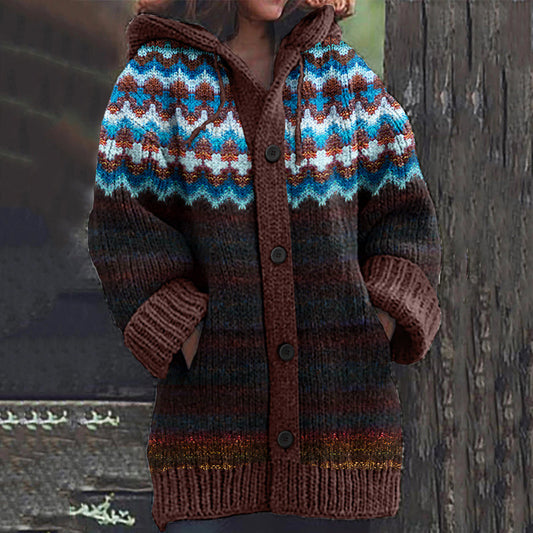 Vintage Fairman Island Knitted Jacquard Hooded Sweater Cardigan elevenforest