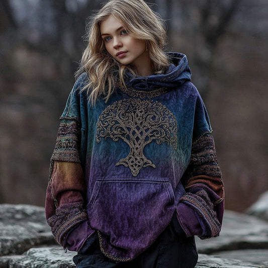 Comstylish Women's Vintage Viking Celtic Knot Tree Of Life Graphic Warm Hoodie