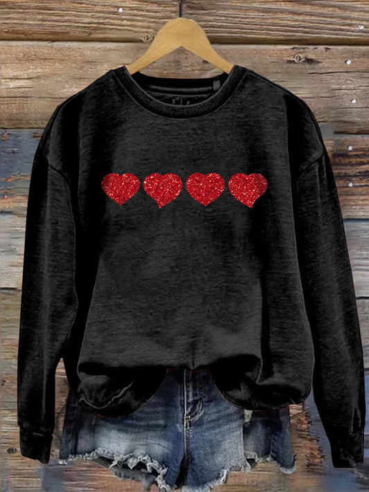Comstylish Valentine's Day Glitter Heart Art Casual Sweatshirt