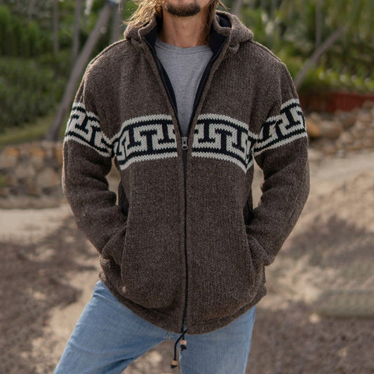 Mens Vintage Fair Isle Knitted Hooded Cardigan elevenforest