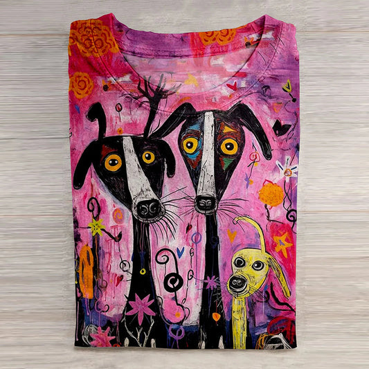 Comstylish Funny Color Dog Art Print Casual Short Sleeve T-Shirt