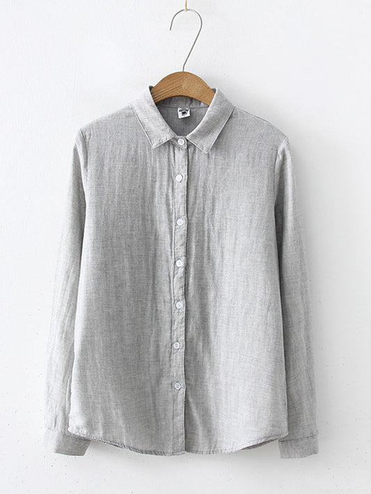 Comstylish Women's Simple Solid Color Linen Blend Classic Shirt