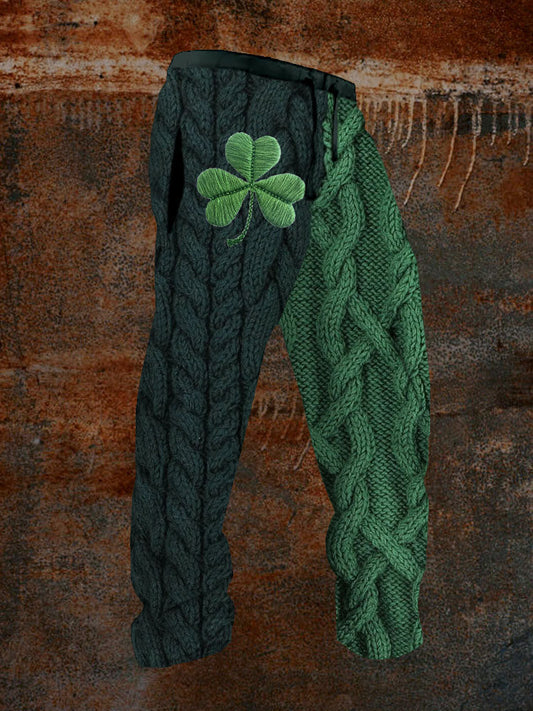 Men's Shamrock Embroidered Jacquard Cozy Sweatpants elevenforest