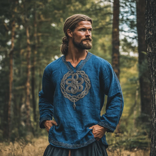 Men's Vintage Viking Celtic Art  Linen Shirt artswardrobe