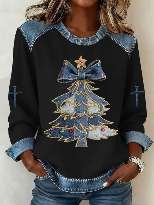 Comstylish Women's Casual Christmas Tree Print Sweatshirt