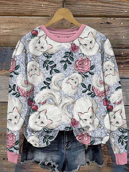 Cat Lady & Rose Print Long Sleeve Sweatshirt artswardrobe
