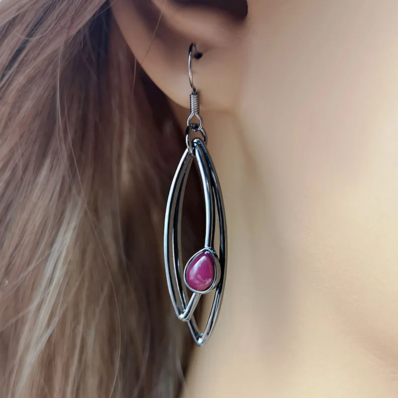 Purple Stone Dangling Earrings
